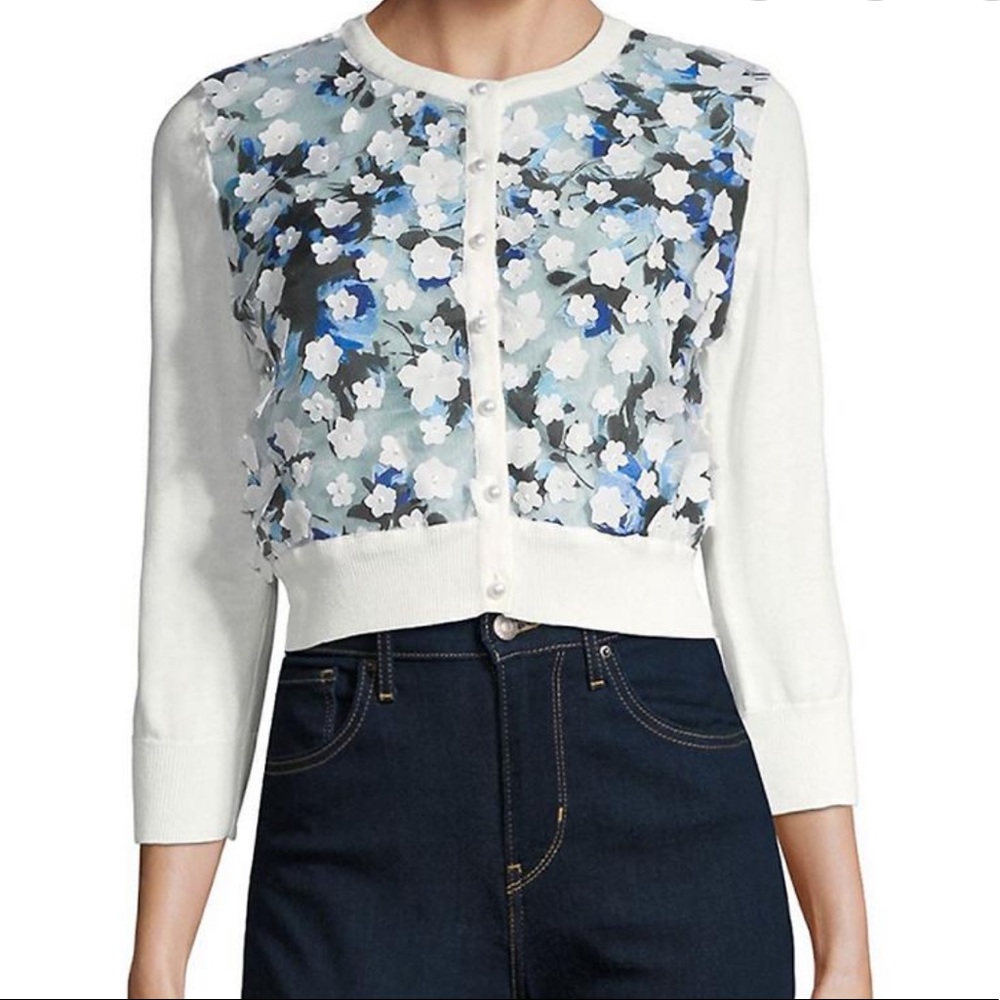 Karl Lagerfeld Paris cropped floral applique cardi